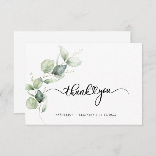 Eucalyptus Hand-Lettered Weddenschap Bedankt Notitiekaartje (Voorkant / Achterkant)