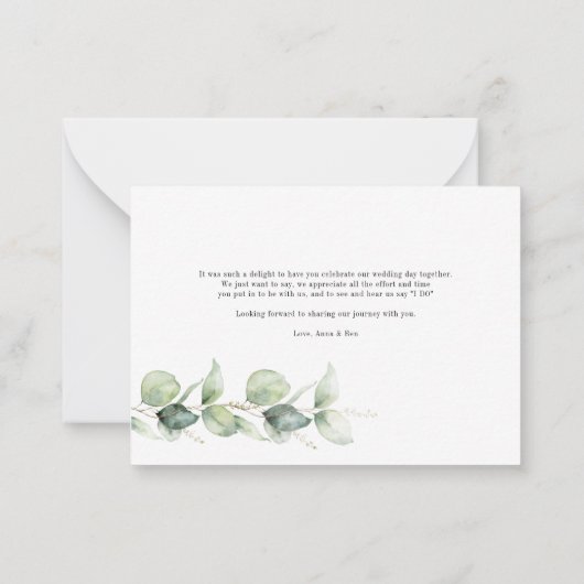 Eucalyptus Hand-Lettered Weddenschap Bedankt Notitiekaartje (Achterkant)