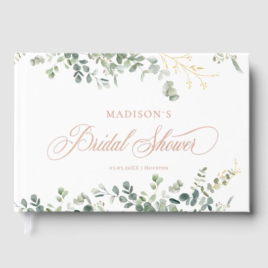 Eucalyptus Handwriting Script Bruidsdouche Gastenboek (Voorkant)