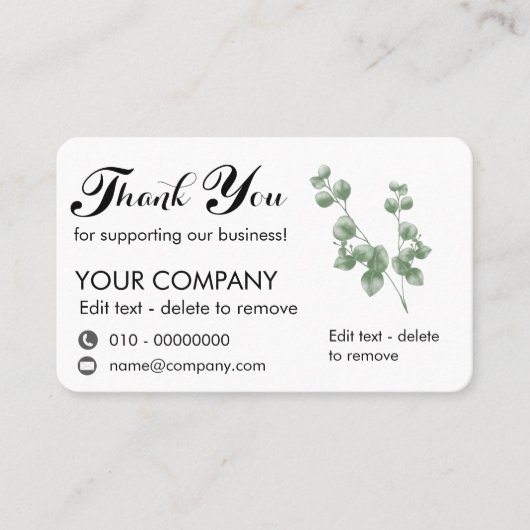 Eucalyptus Hartelijk dank voor uw steun aan onze Visitekaartje (Voorkant)