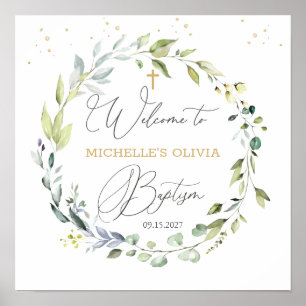 Eucalyptus Herbal Cross Baby Baptism Poster