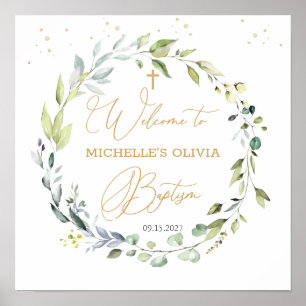 Eucalyptus Herbal Cross Baby Baptism Poster