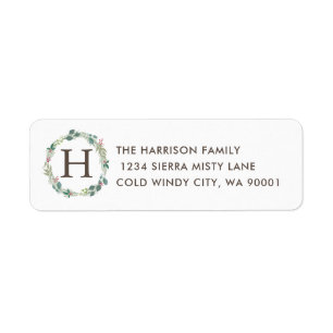 Eucalyptus Holly Jeneverbes krans Monogram Adres Etiket