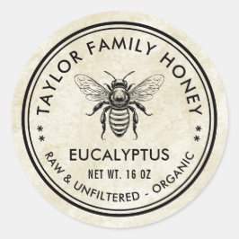 Eucalyptus honingetiket met  honingbij ronde sticker