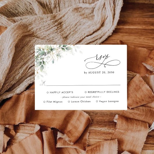 Eucalyptus Huwelijkskaart met RSVP voor maaltijdke Kaartje