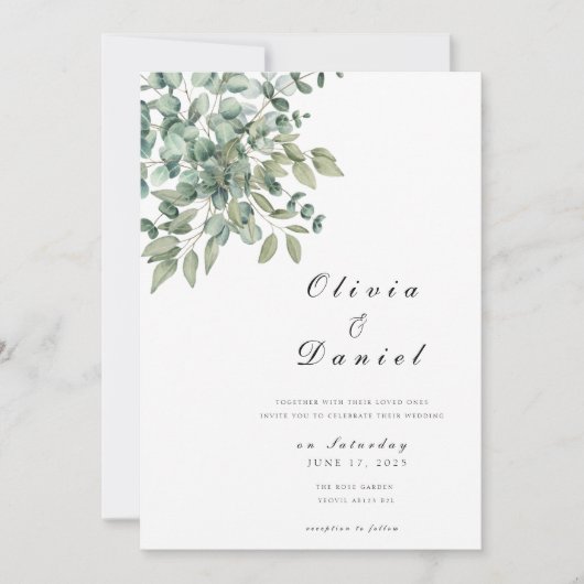 Eucalyptus intemporel Faire-part de mariage de ver (Devant)