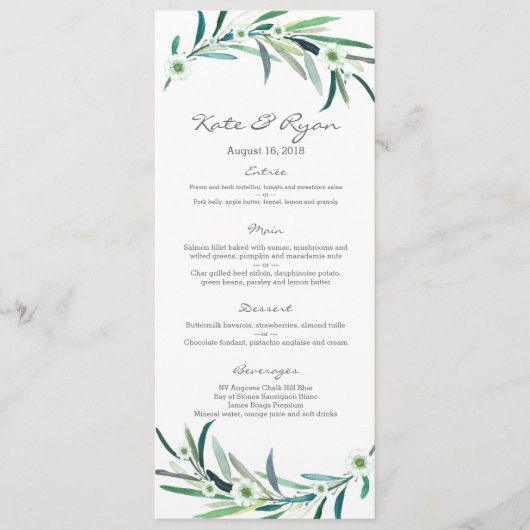 Eucalyptus jardin Mariage Carte Menu (Devant)
