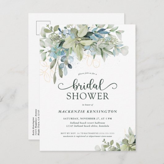 Eucalyptus Joli Script Bridal Douche Invitation (Devant / Derrière)