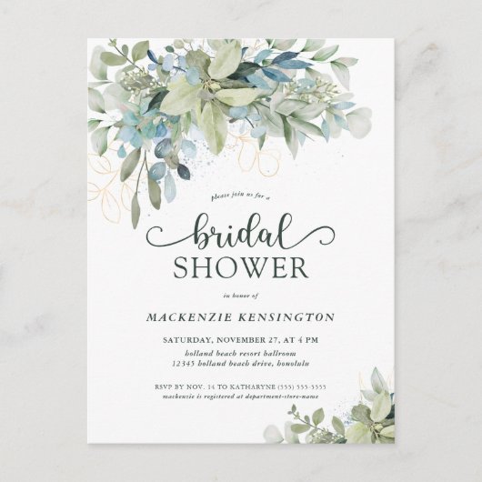 Eucalyptus Joli Script Bridal Douche Invitation (Devant)