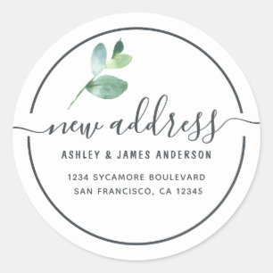 Eucalyptus kalligrafie nieuw adreslabel ronde sticker