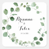 Eucalyptus kalligrafie trouwenvelop afdichtingen vierkante sticker (Voorkant)