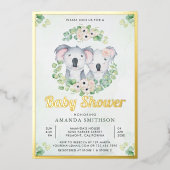 Eucalyptus Koala Beer Twins Baby shower Gold Folie Uitnodiging (Voorkant)