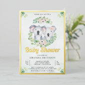 Eucalyptus Koala Beer Twins Baby shower Gold Folie Uitnodiging (Staand Voorkant)