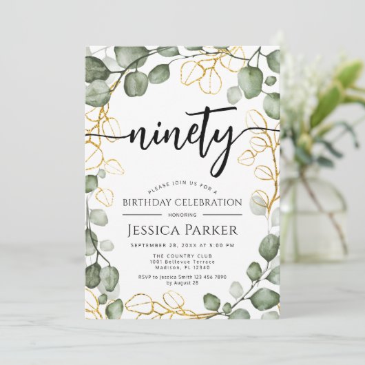 Eucalyptus Krans 90ste Verjaardagsfeestje Kaart (Staand voorkant)