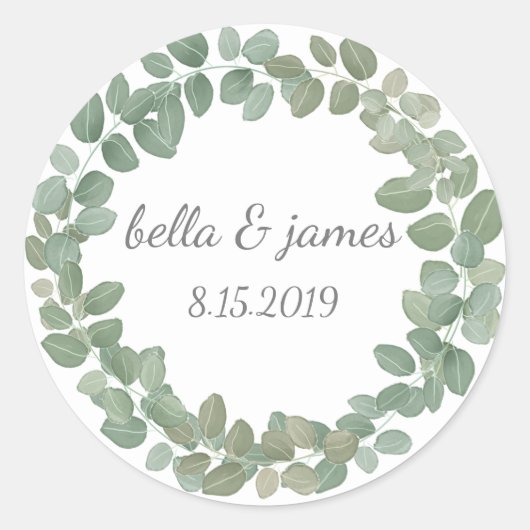 Eucalyptus krans Classic ronde Sticker (Voorkant)