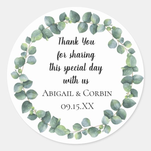 Eucalyptus krans gepersonaliseerd ronde sticker (Voorkant)