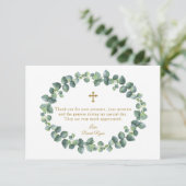 Eucalyptus Krans Gouden Kruis Jongens Doop Bedankkaart (Staand voorkant)