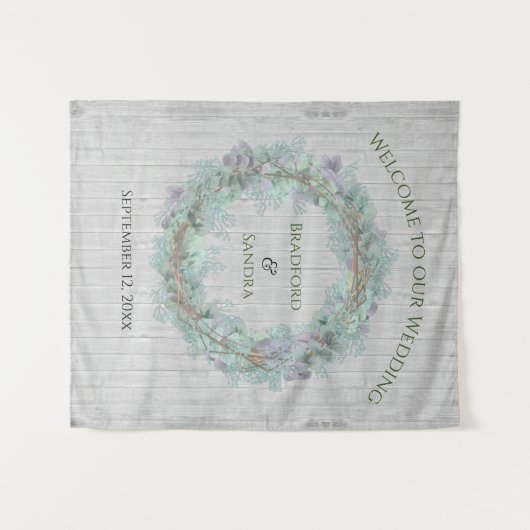 Eucalyptus krans groen bruiloft gunsten Matchbo Wandkleed (Voorkant (horizontaal))