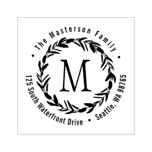 Eucalyptus krans monogram familie retour adres 	rubberstempel