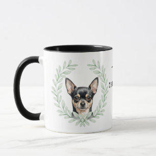 Eucalyptus Krans Zwart Tan Chihuahua Hond Monogram Mok