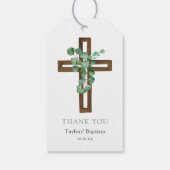 Eucalyptus Kruis Moderne Doop Dank U Cadeaulabel (Achterkant)