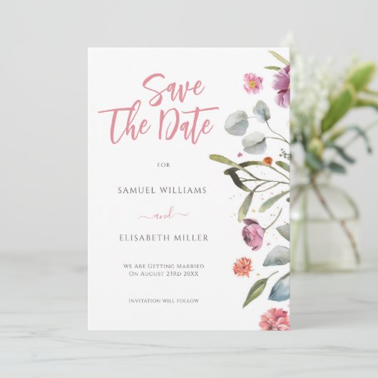 Eucalyptus laat bloemen grens opslaan de datum kaart (Staand voorkant)