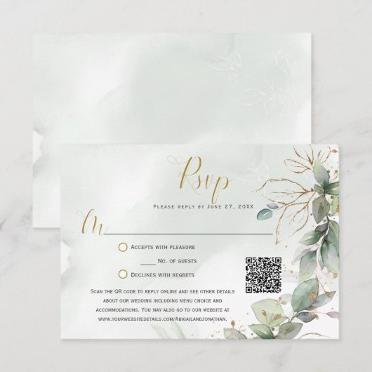 Eucalyptus laat gouden groen achter RSVP (Voorkant / Achterkant)