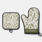 Eucalyptus laat groen aangepaste naam ovenwant & pannenlap set (Voorkant)