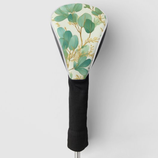 Eucalyptus laat groen en goud ontwerp golfheadcover (Voorkant)