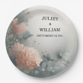 Eucalyptus Lace Tule Pastel Stoffig Blauw Bruiloft Papieren Bordje (Voorkant)