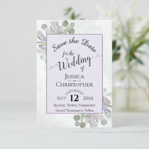 Eucalyptus & Lavendel Calligrafie Paarse Bruiloft Save The Date