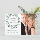 Eucalyptus Lavendel Groene Huwelijk Save The Date (Staand voorkant)