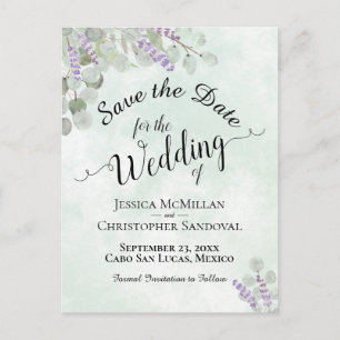 Eucalyptus & Lavendel Mint Bruiloft Save the Date Aankondigingskaart