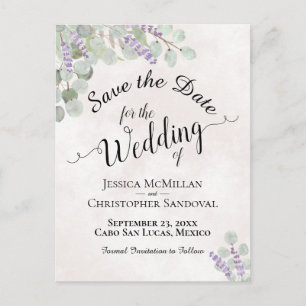 Eucalyptus & Lavendel Roze Bruiloft Save the Date Aankondigingskaart