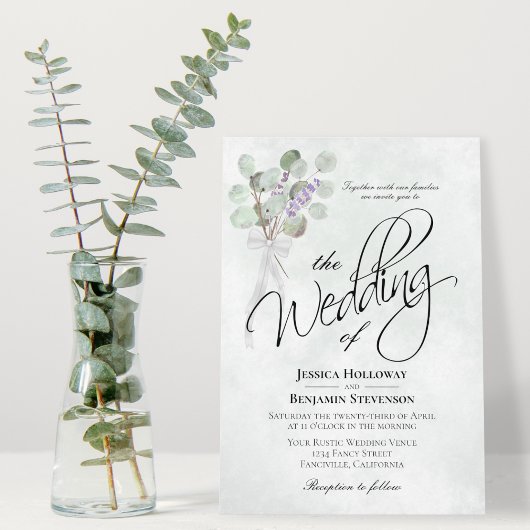 Eucalyptus & Lavender Bouquet Rustic Boho Wedding Kaart