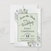 Eucalyptus & Lavender Calligraphy Green Wedding Save The Date (Voorkant)