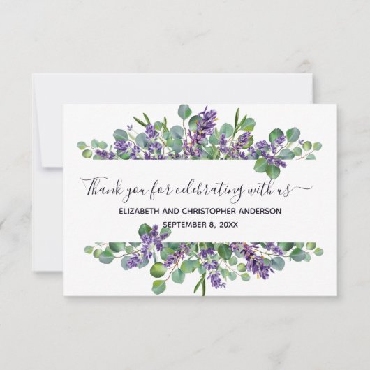 Eucalyptus Lavender Calligraphy Wedding Bedankkaart (Voorkant)