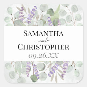 Eucalyptus & Lavender Elegant Waterverf Wedding Vierkante Sticker
