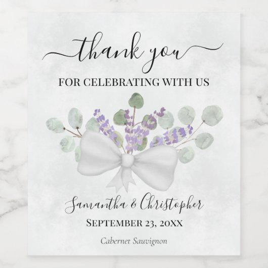 Eucalyptus & Lavender Elegant Weddenschap Bedankt Wijn Etiket (Enkel label)