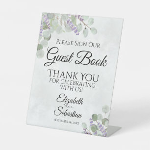 Eucalyptus & Lavender Gelieve ons gastboek te onde Reclamebord Met Voetstuk