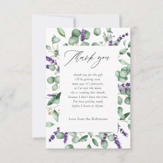 Eucalyptus Lavender Greenery Baby shower Bedankkaart (Voorkant)