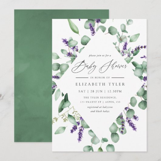 Eucalyptus Lavender Greenery Baby shower Kaart (Voorkant / Achterkant)