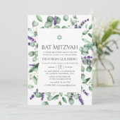Eucalyptus Lavender Greenery Bat Mitzvah Kaart (Staand voorkant)