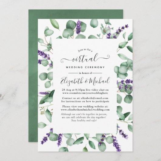 Eucalyptus Lavender Greenery Virtual Wedding Kaart (Voorkant / Achterkant)