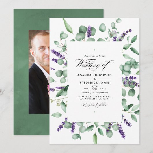 Eucalyptus Lavender Greenery Wedding Kaart (Voorkant / Achterkant)