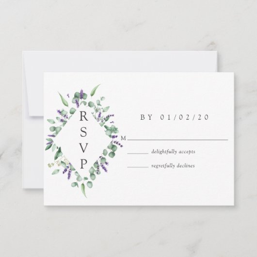 Eucalyptus Lavender Greenery Wedding RSVP Kaartje (Voorkant)