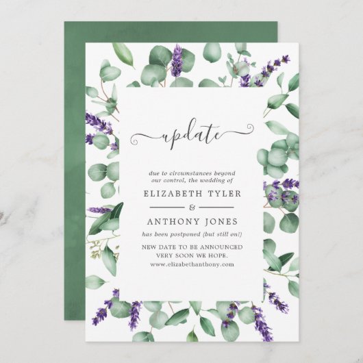 Eucalyptus Lavender Greenery Wedding Update Kaart (Voorkant / Achterkant)