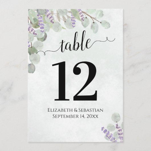 Eucalyptus & Lavender Mariage Numéro de table Gran (Devant)