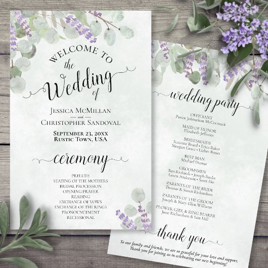 Eucalyptus & Lavender Programme de mariage budgéta