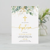 Eucalyptus Leaf Baptism Christening Folie Uitnodiging (Staand Voorkant)